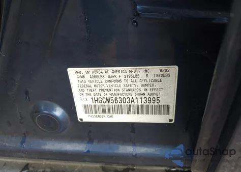 2003 Honda Accord 2.4 Lx z USA, uszkodzony, nr VIN 1HGCM56303A113995